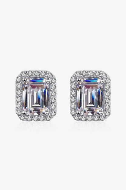 1 Carat Moissanite Rhodium-Plated Square Stud Earrings