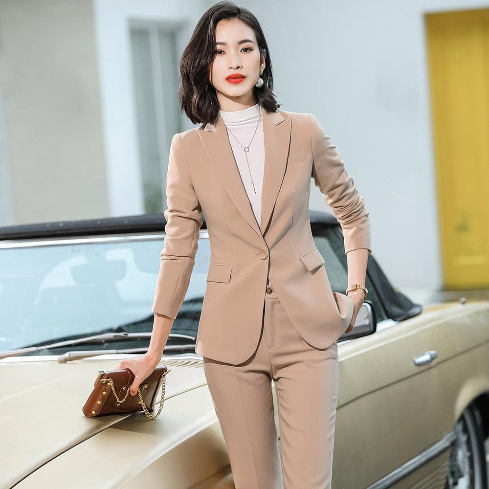 2 Piece Set Women Pant Suit Office Lady Jacket Blazer And Trousers