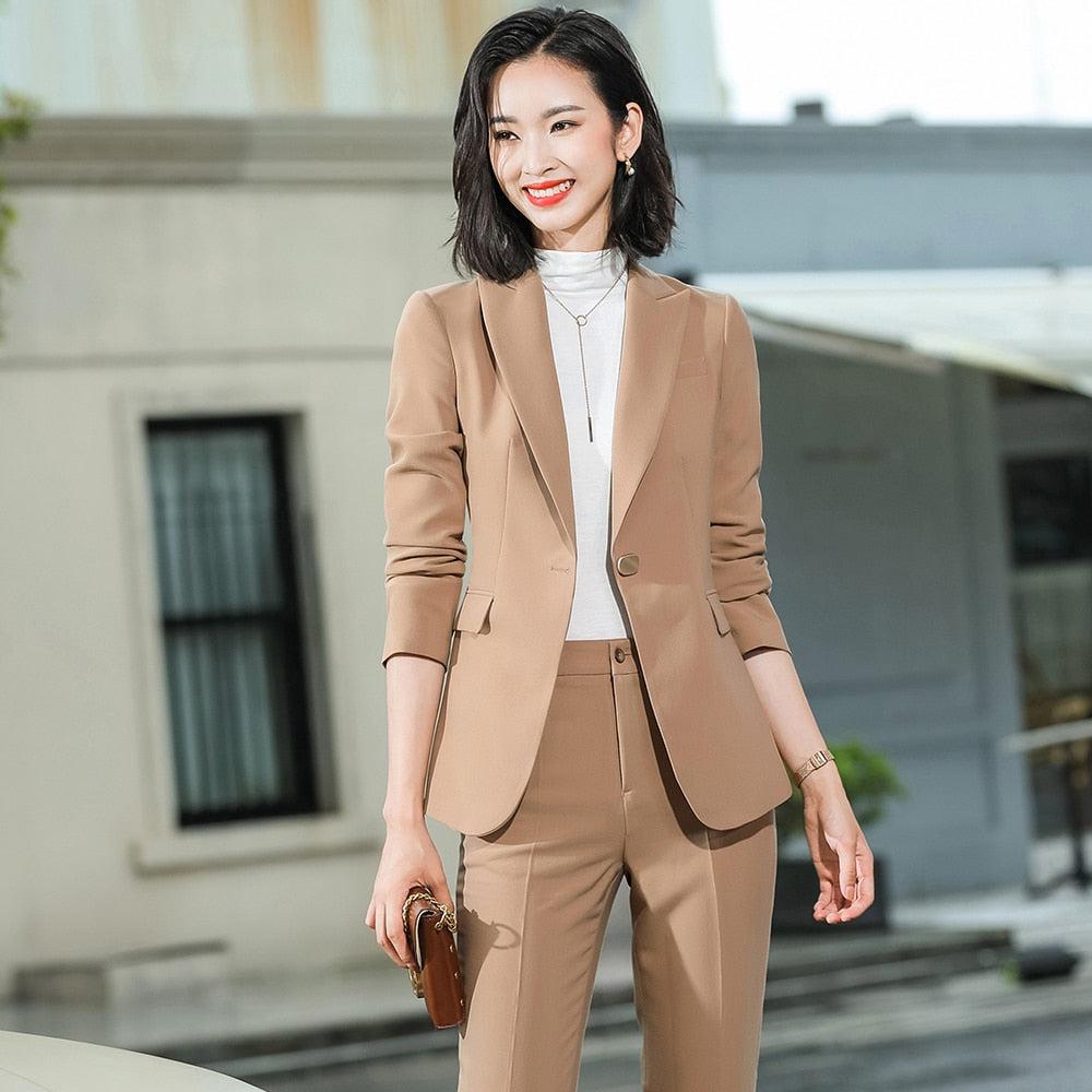 2 Piece Set Women Pant Suit Office Lady Jacket Blazer And Trousers