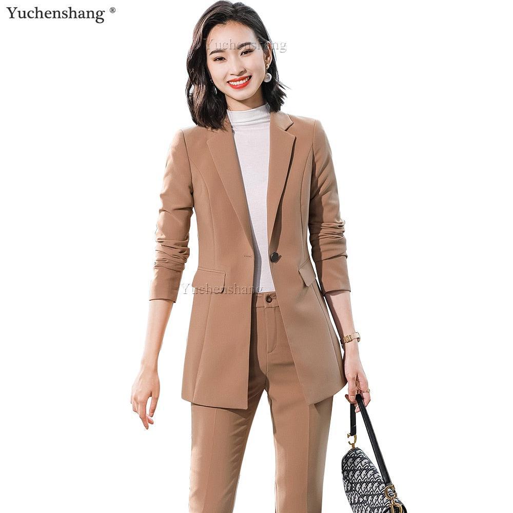 2 Piece Set Women Pant Suit Office Lady Jacket Blazer And Trousers