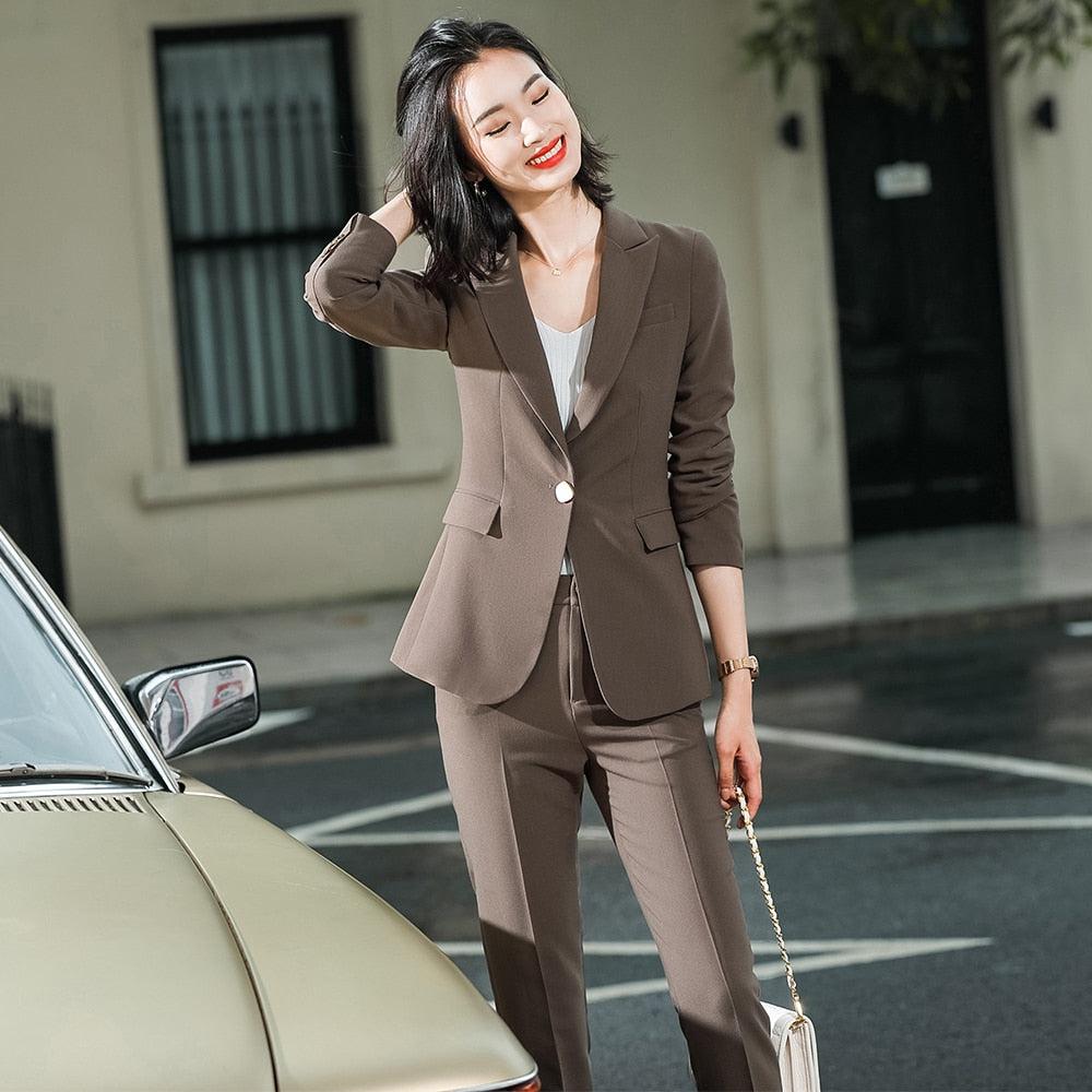 2 Piece Set Women Pant Suit Office Lady Jacket Blazer And Trousers