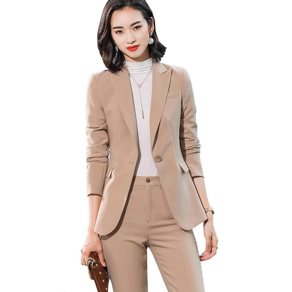 2 Piece Set Women Pant Suit Office Lady Jacket Blazer And Trousers