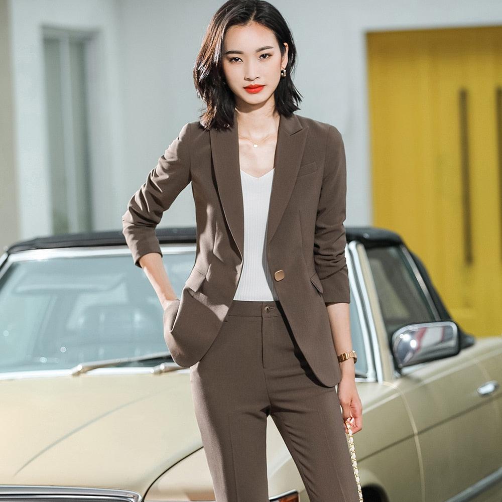 2 Piece Set Women Pant Suit Office Lady Jacket Blazer And Trousers