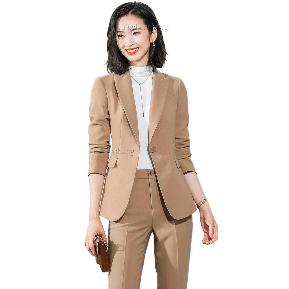 2 Piece Set Women Pant Suit Office Lady Jacket Blazer And Trousers