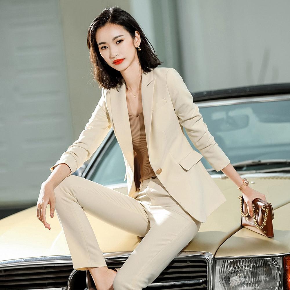 2 Piece Set Women Pant Suit Office Lady Jacket Blazer And Trousers