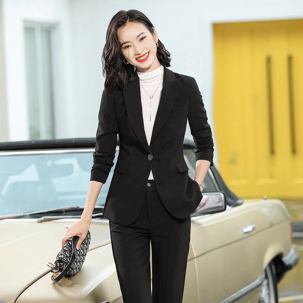 2 Piece Set Women Pant Suit Office Lady Jacket Blazer And Trousers