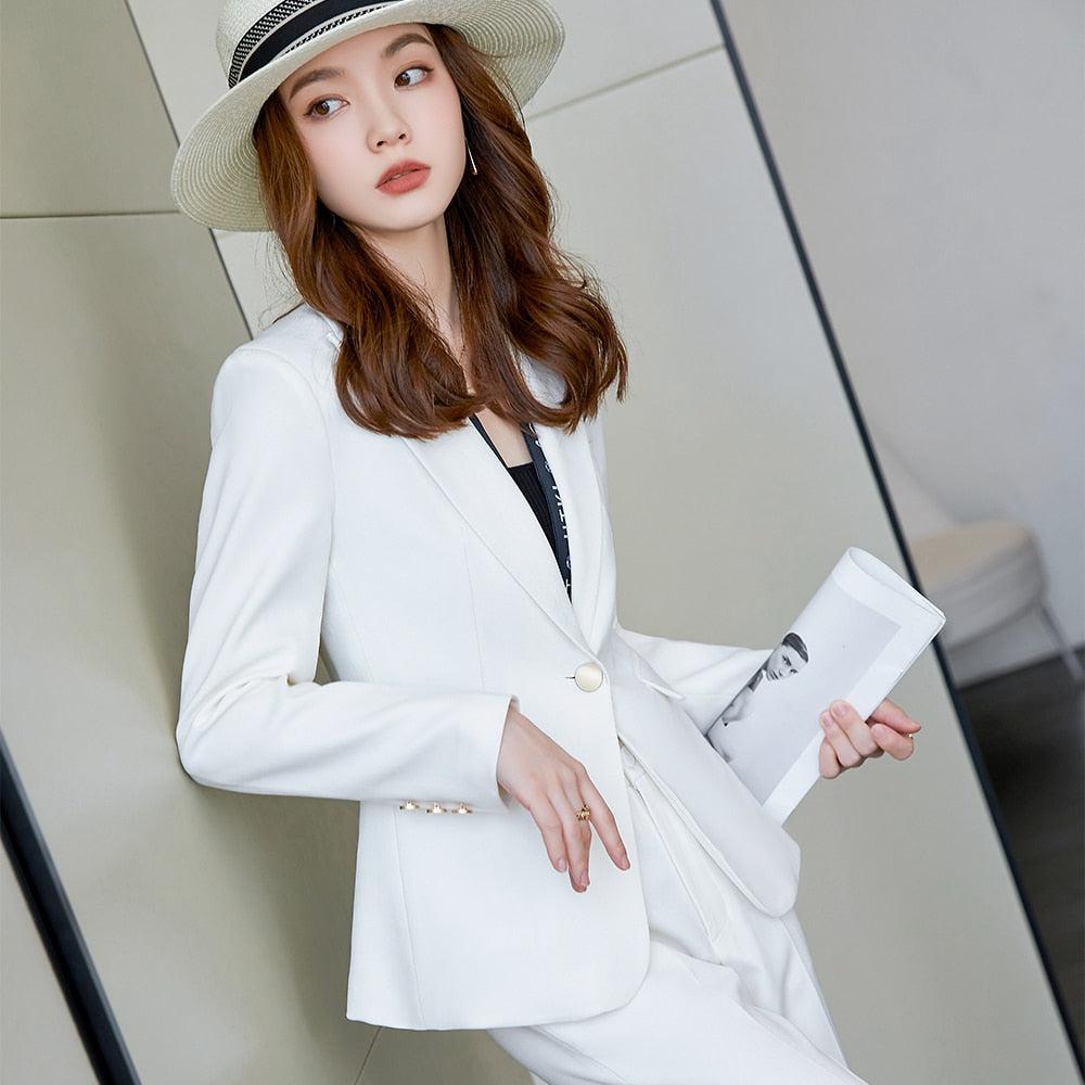 2 Piece Set Women Pant Suit Office Lady Jacket Blazer And Trousers