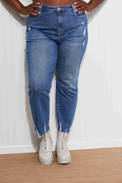 Anastasia Full Size Raw Hem Boyfriend Jeans