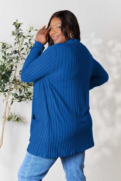 Basic Bae Full Size Ribbed Open Front Cardigan with Pockets