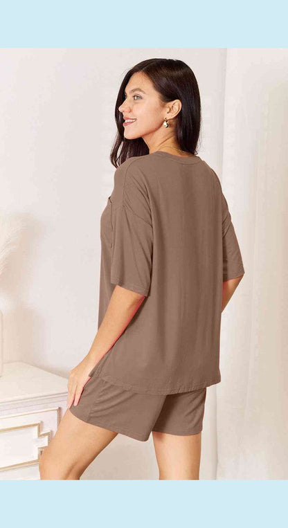 Basic Bae Full Size Soft Rayon Half Sleeve Top and Shorts Set