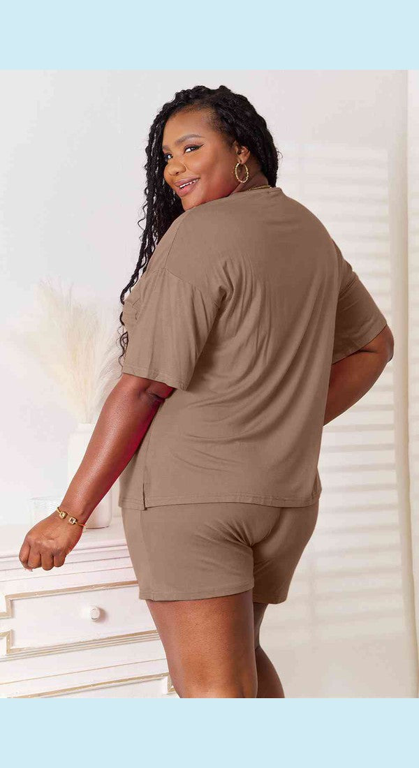 Basic Bae Full Size Soft Rayon Half Sleeve Top and Shorts Set