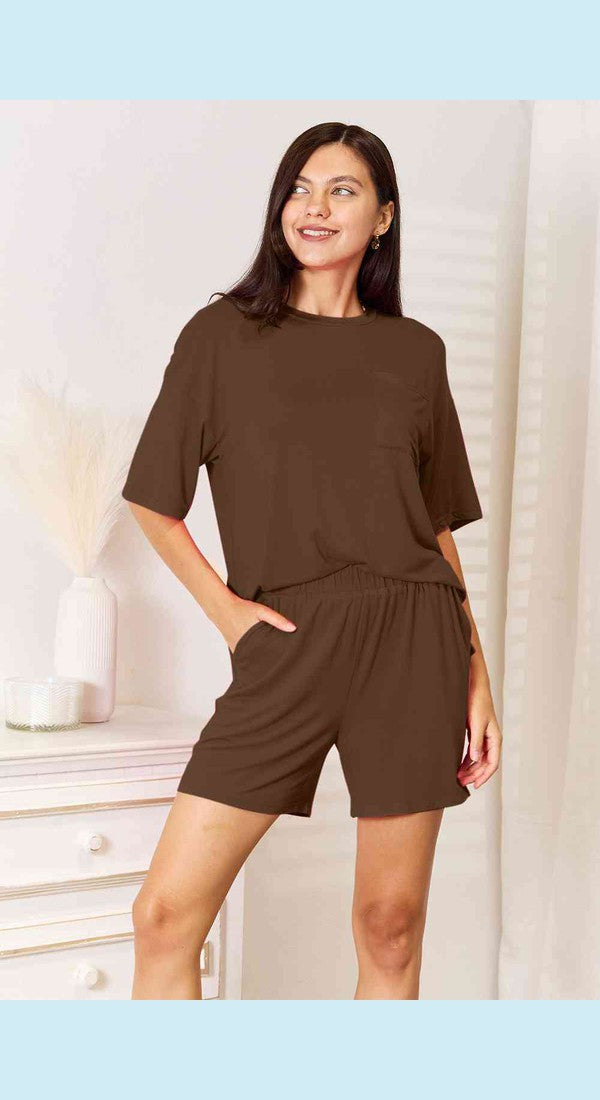 Basic Bae Full Size Soft Rayon Half Sleeve Top and Shorts Set