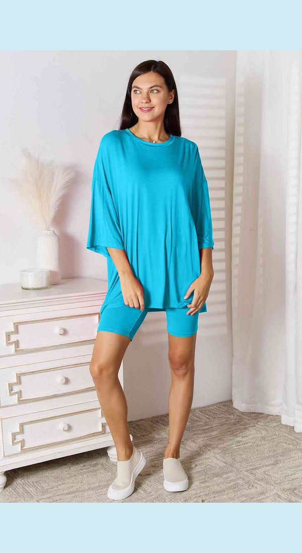 Basic Bae Full Size Soft Rayon Three-Quarter Sleeve Top and Shorts Set