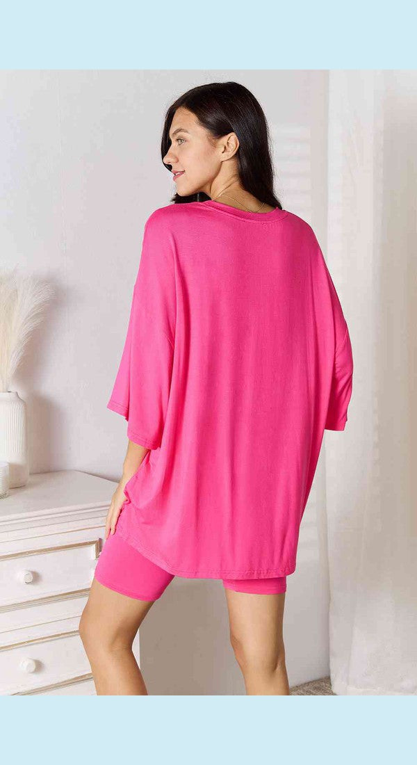 Basic Bae Full Size Soft Rayon Three-Quarter Sleeve Top and Shorts Set