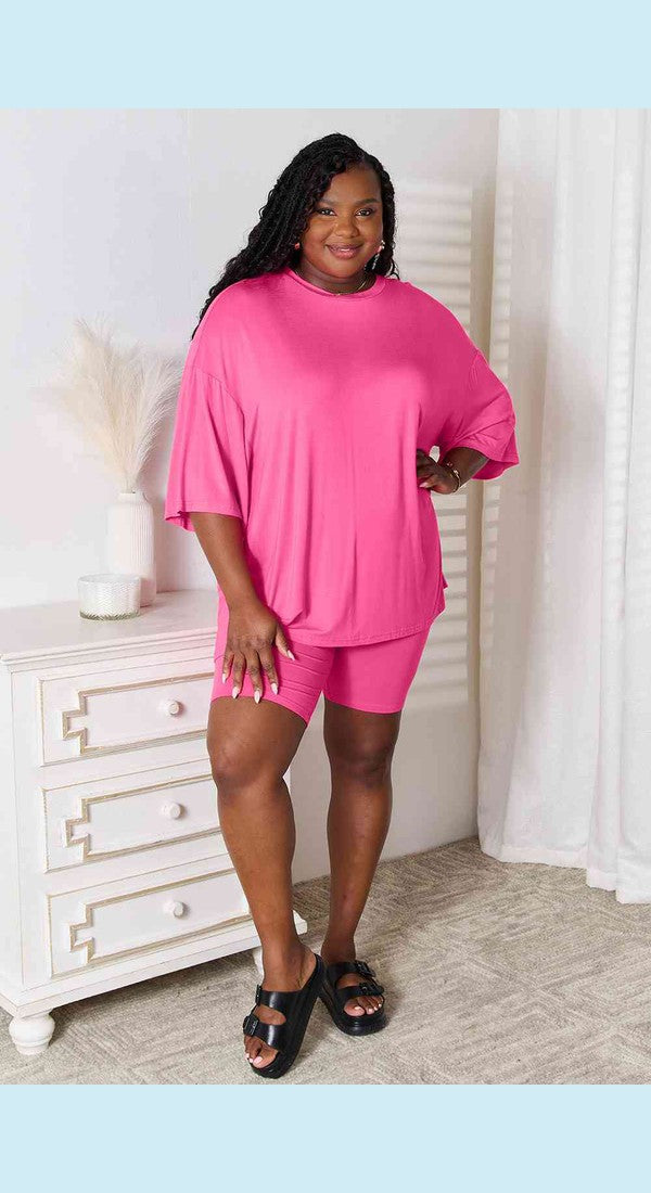 Basic Bae Full Size Soft Rayon Three-Quarter Sleeve Top and Shorts Set