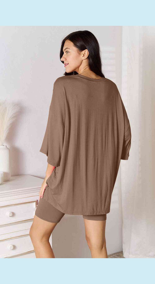 Basic Bae Full Size Soft Rayon Three-Quarter Sleeve Top and Shorts Set