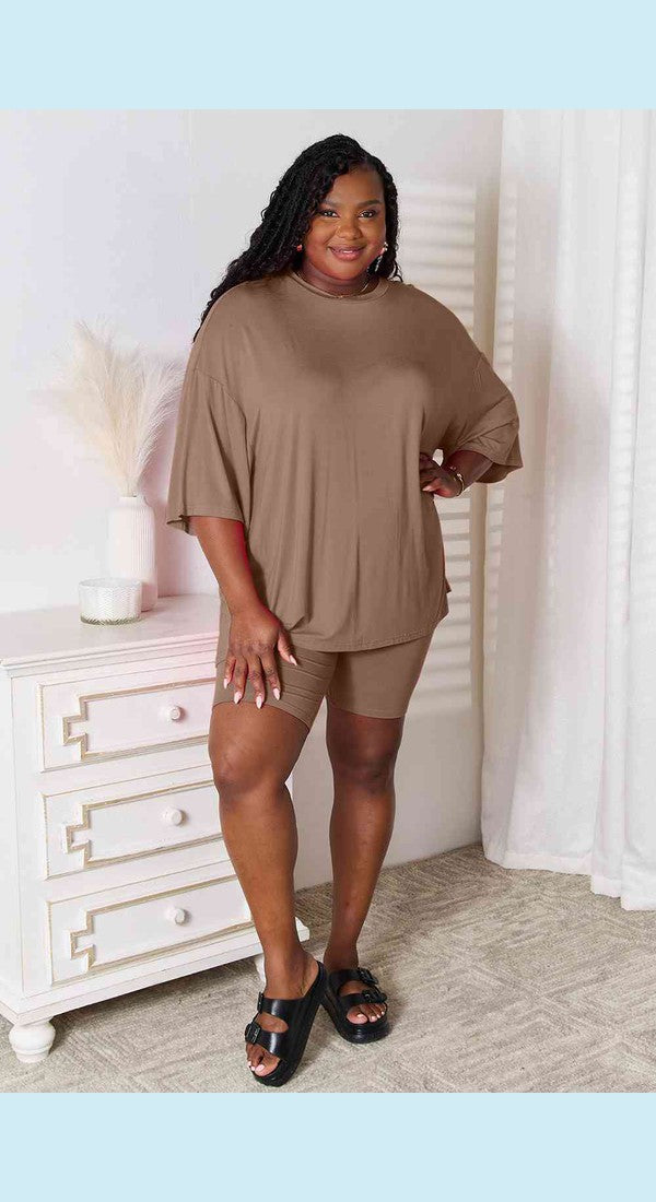 Basic Bae Full Size Soft Rayon Three-Quarter Sleeve Top and Shorts Set