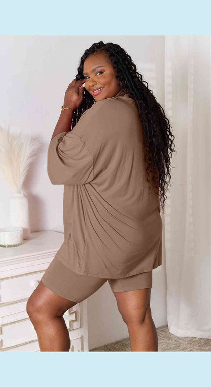 Basic Bae Full Size Soft Rayon Three-Quarter Sleeve Top and Shorts Set