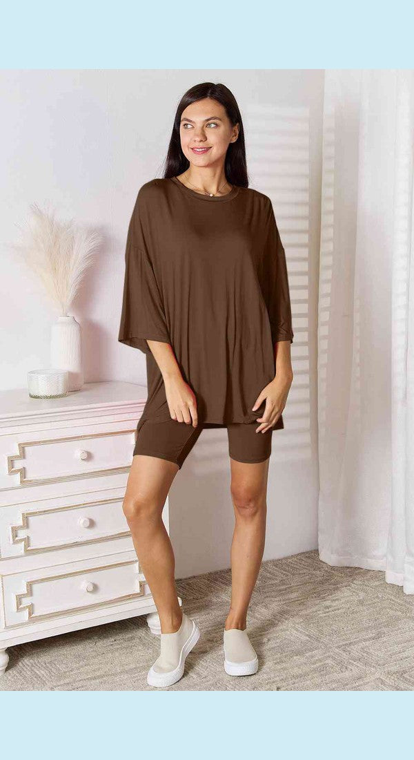 Basic Bae Full Size Soft Rayon Three-Quarter Sleeve Top and Shorts Set