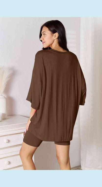 Basic Bae Full Size Soft Rayon Three-Quarter Sleeve Top and Shorts Set