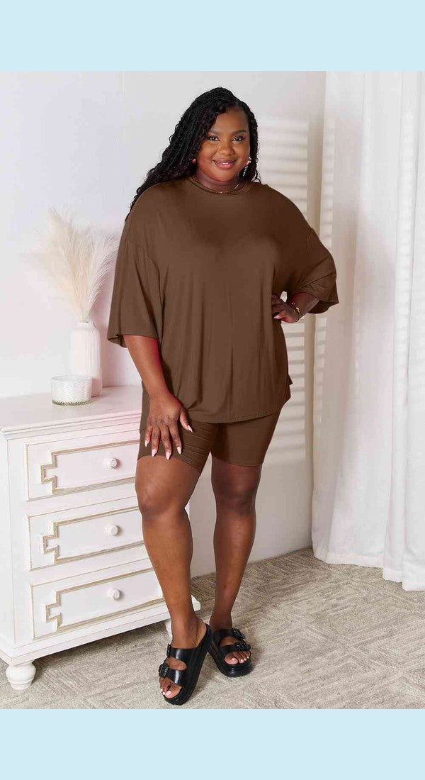 Basic Bae Full Size Soft Rayon Three-Quarter Sleeve Top and Shorts Set