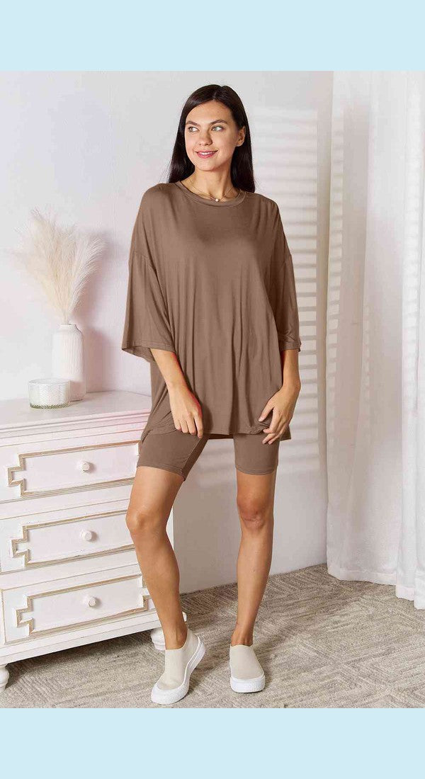 Basic Bae Full Size Soft Rayon Three-Quarter Sleeve Top and Shorts Set