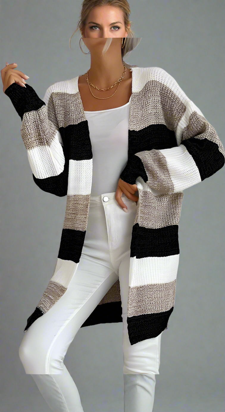 Striped Long Sleeve Duster Cardigan