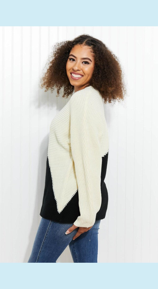 CY Fashion Half-and-Half Full Size Color Block Sweater