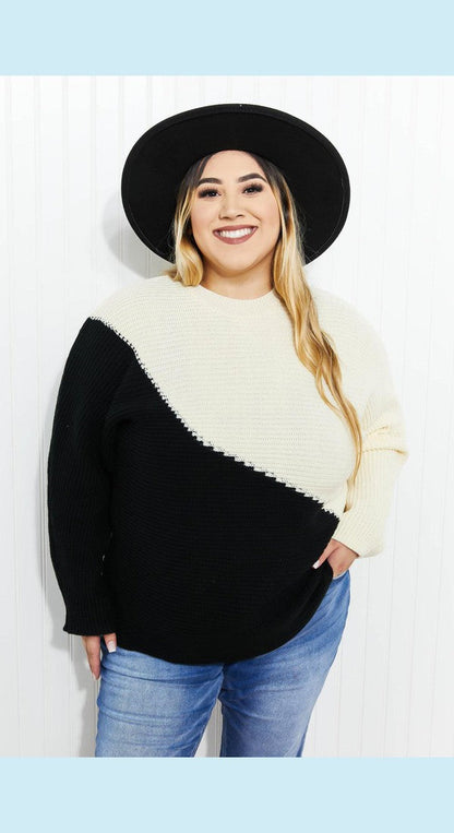 CY Fashion Half-and-Half Full Size Color Block Sweater