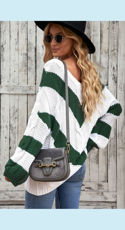 Chevron Cable-Knit V-Neck Tunic Sweater