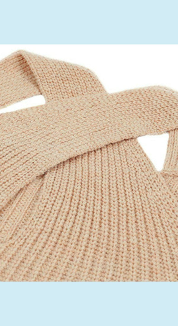 Crisscross Cold-Shoulder Rib-Knit Sweater
