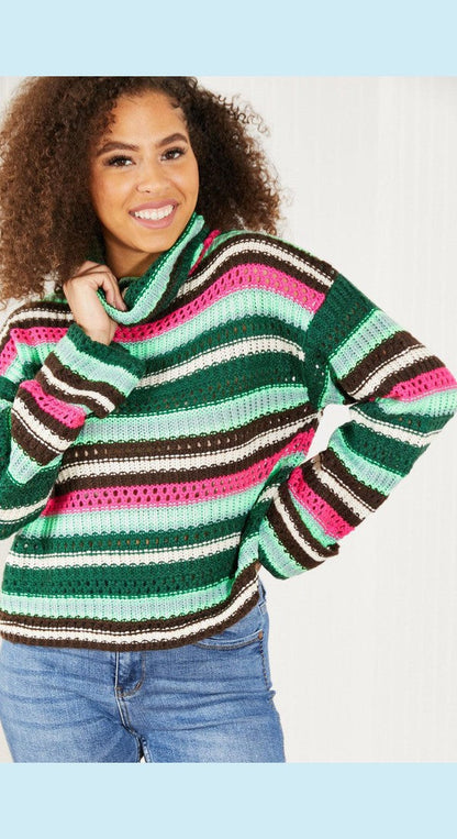 Davi & Dani Midwest Full Size Striped Turtleneck Tunic Sweater