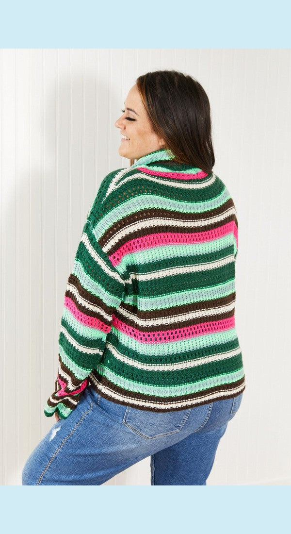 Davi & Dani Midwest Full Size Striped Turtleneck Tunic Sweater