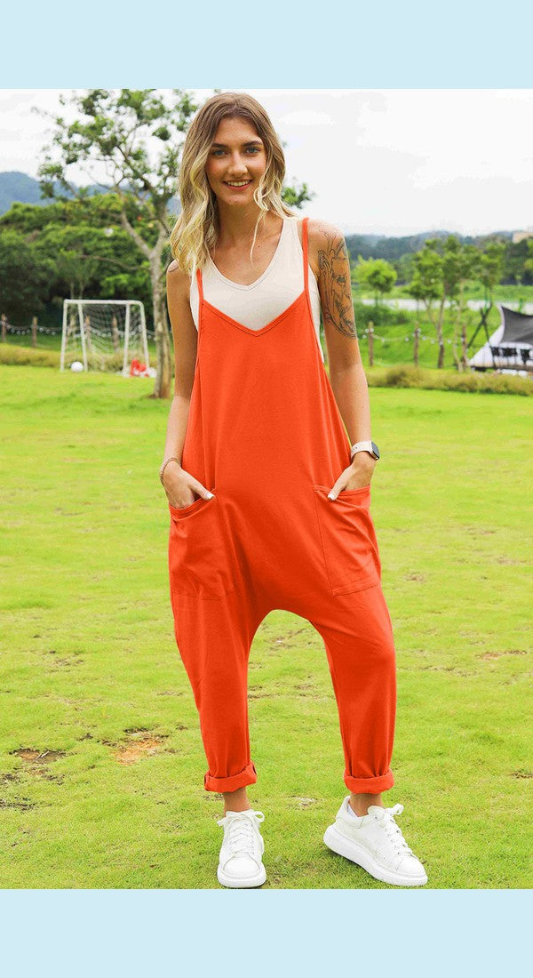 Double Take Full Size Sleeveless V-Neck Pocketed Jumpsuit