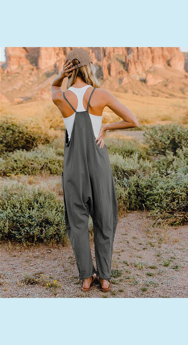 Double Take Full Size Sleeveless V-Neck Pocketed Jumpsuit