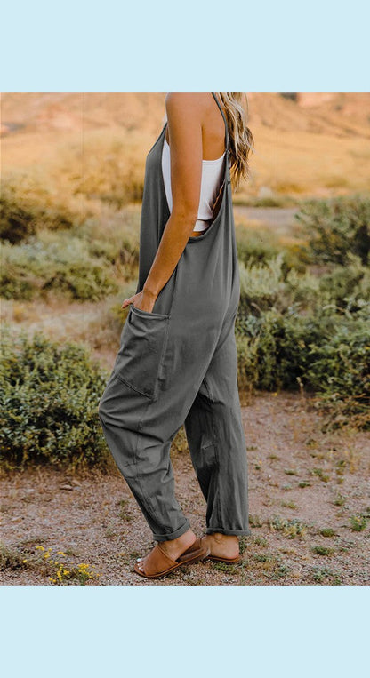 Double Take Full Size Sleeveless V-Neck Pocketed Jumpsuit