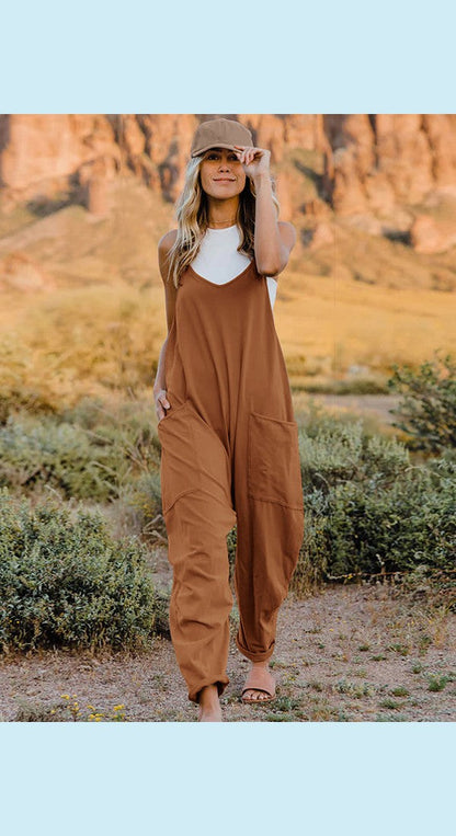 Double Take Full Size Sleeveless V-Neck Pocketed Jumpsuit