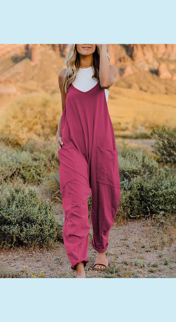 Double Take Full Size Sleeveless V-Neck Pocketed Jumpsuit