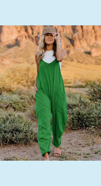 Double Take Full Size Sleeveless V-Neck Pocketed Jumpsuit