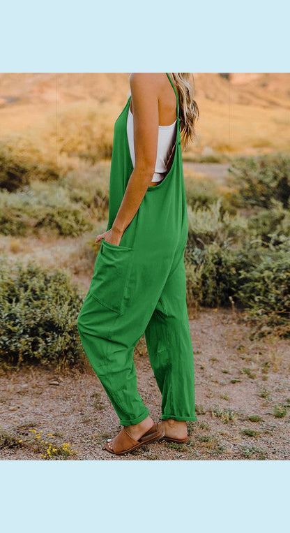 Double Take Full Size Sleeveless V-Neck Pocketed Jumpsuit