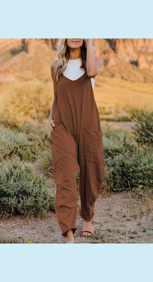 Double Take Full Size Sleeveless V-Neck Pocketed Jumpsuit