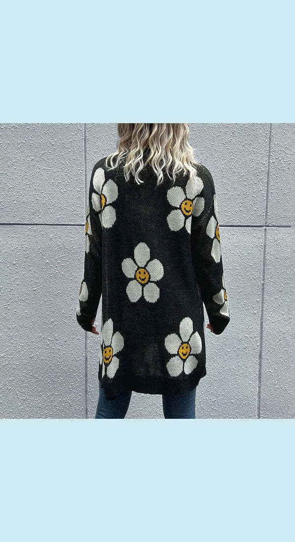 Floral Button Down Longline Cardigan