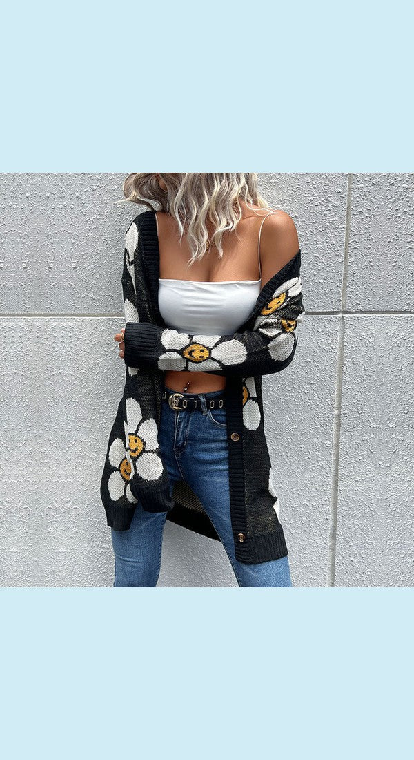 Floral Button Down Longline Cardigan