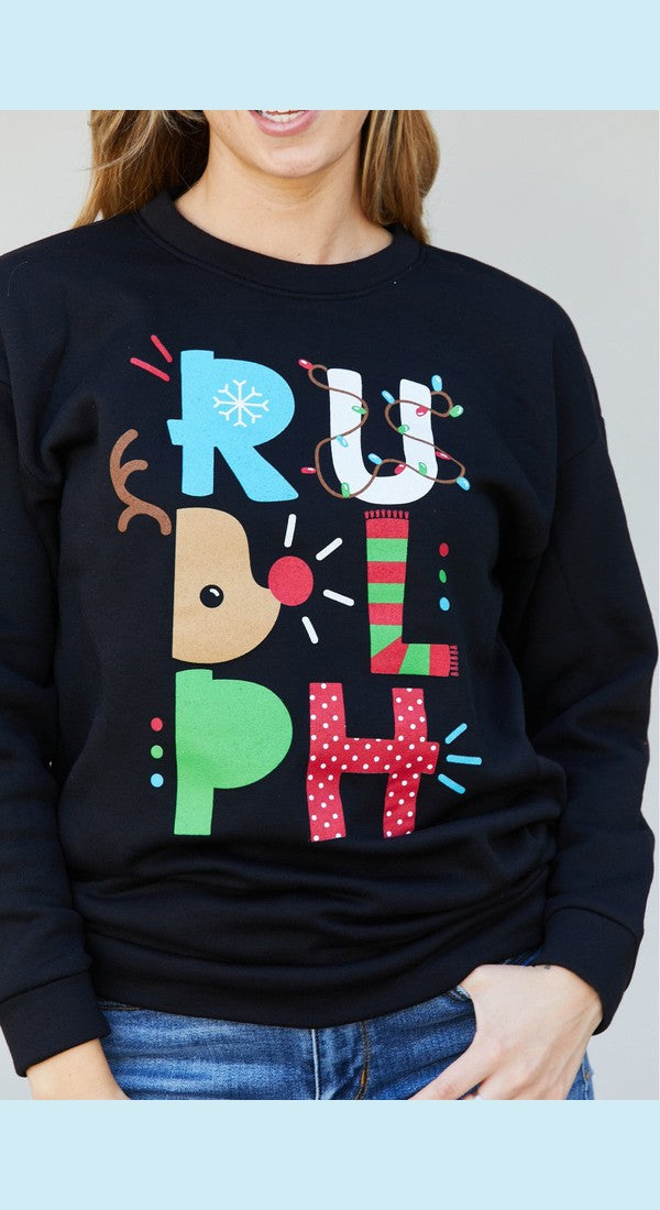 Full Size Christmas Graphic Round Neck Sweatshirt