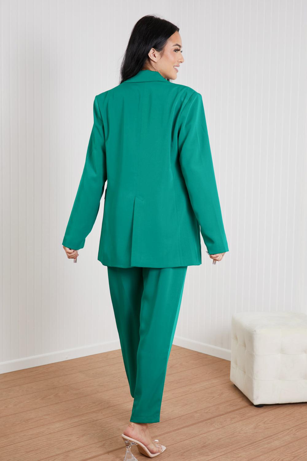 GeeGee Wall Street Full Size Bra, Blazer, and Pants Set in Kelly Green