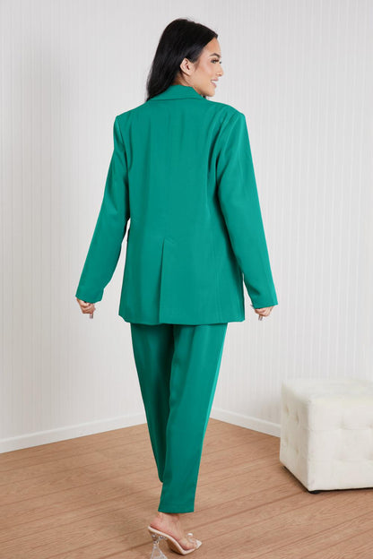 GeeGee Wall Street Full Size Bra, Blazer, and Pants Set in Kelly Green