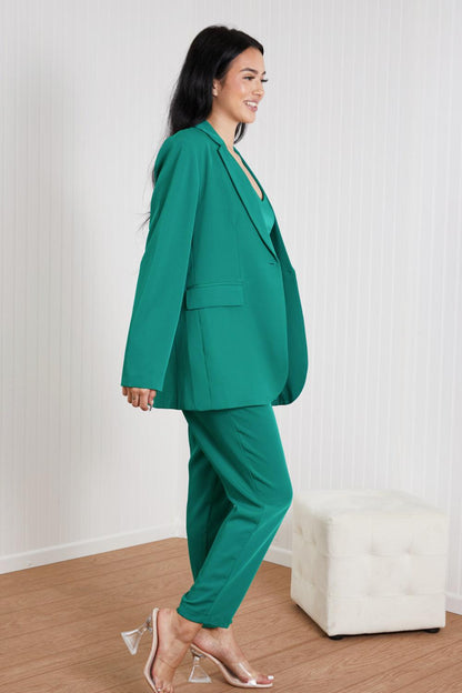 GeeGee Wall Street Full Size Bra, Blazer, and Pants Set in Kelly Green