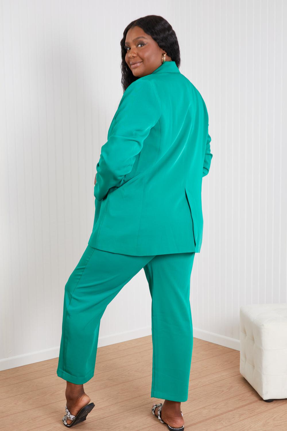 GeeGee Wall Street Full Size Bra, Blazer, and Pants Set in Kelly Green