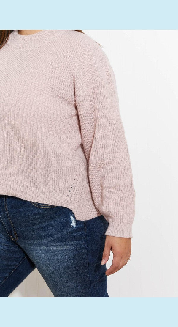 Heimish Losing Track Full Size Hem Detail Rib-Knit Sweater