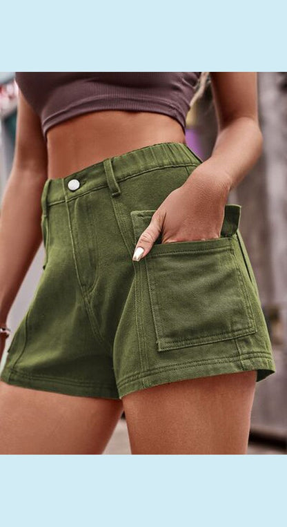 High Waist Denim Shorts with Pockets